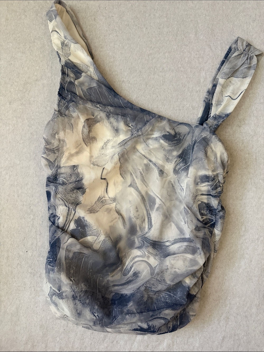 Women's Blue & Cream Marble Print Sleeveless Top